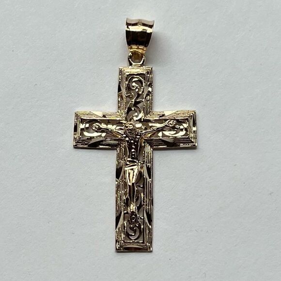 14K Real Gold Religious Crucifix Pendant | 14k Solid Gold Pendant | - Picture 1 of 7